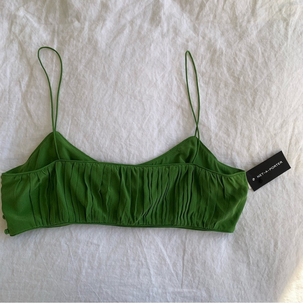 NWT Doen Amora Silk Ruched Cami Camisole Crop Tank Top Evergreen Green - Picture 10 of 13